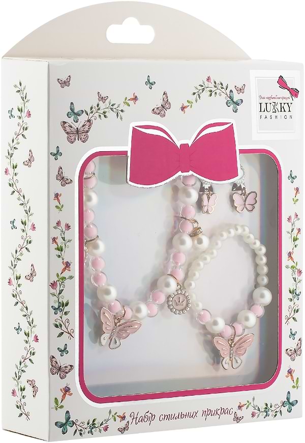 Фото - Детская бижутерия Lukky Набор жемчужных бусин Fashion с подвеской серьгами-клипсами и браслетом (T24790)