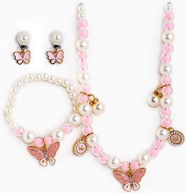 Фото - Детская бижутерия Lukky Набор жемчужных бусин Fashion с подвеской серьгами-клипсами и браслетом (T24790)