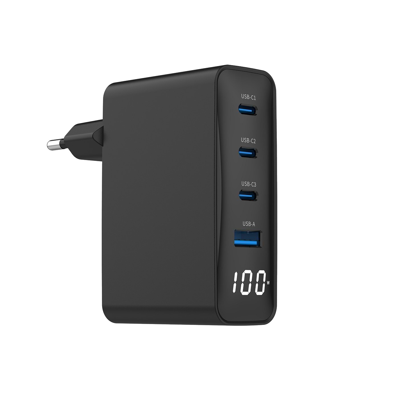Мережевий зарядний пристрій Gembird 1xUSB-A (QC3.0 30W)+3xType-C (PD 100W) Black (TA-UC-PDQC100LCD-01-BK) - Фото 1