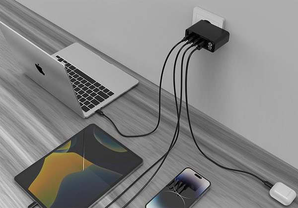Фото - Мережевий зарядний пристрій Gembird 1xUSB-A (QC3.0 30W)+3xType-C (PD 100W) Black (TA-UC-PDQC100LCD-01-BK)