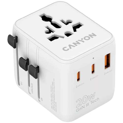Сетевое зарядное устройство Canyon OnTour 20 Travel Adapter EU/UK/US/AUS 20W White (CNS-TA20W1005W)