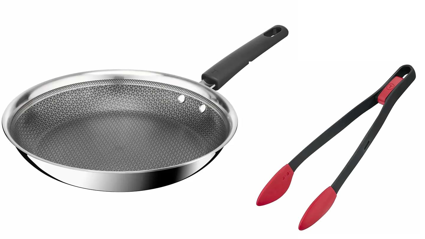 Комплект посуду сковорода Tefal E3410655 Emotion+ Power 28 см + щипці кухонні K1991334 Ingenio+