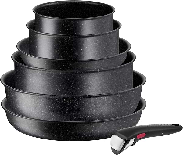 Фото - Набір посуду зі знімною ручкою Tefal L3998702 Ingenio Black Stone 7 пр