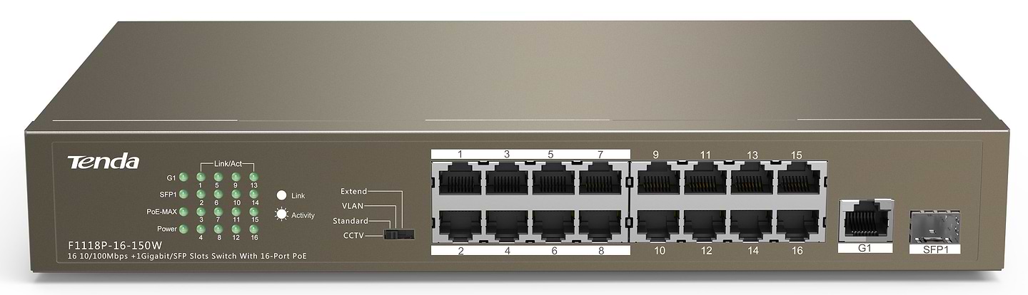 Коммутатор локальной сети (Switch) Tenda TEF1118P-16-150W - Фото 1