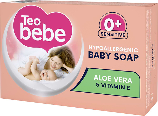 Фото - Мило кускове дитяче Teo Bebe Sensitive Aloe Vera & vitamin E 75 г (3800024045264)