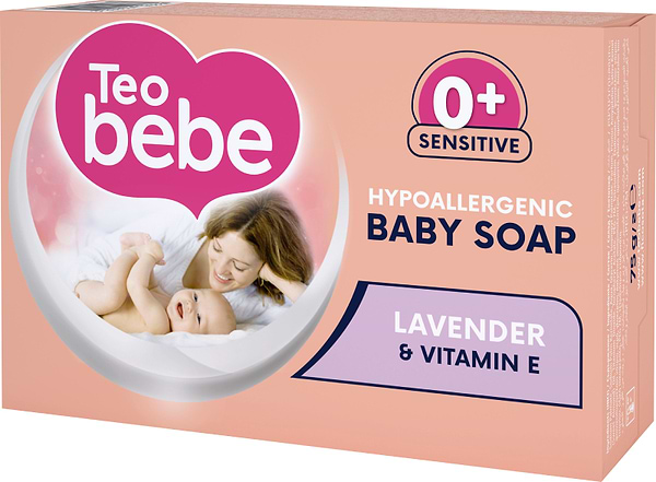Фото - Мыло кусковое детское Teo Bebe Sensitive Lavender & vitamin E 75 г (3800024045271)