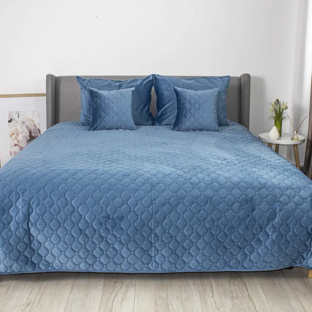 Покрывало полуторное ТЕП VELOUR 150х210 см ДАРК БЛУ/Ромб круглый (4-00515_33875)