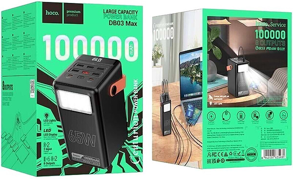 Фото - Батарея мобільна HOCO DB03 Max Centurion 65W 100000 mAh Black+15 LED Lamps