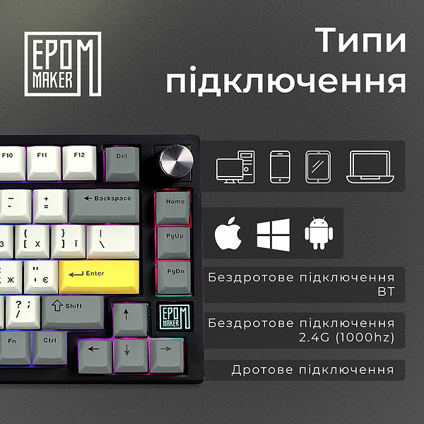 Фото - Клавіатура бездротова ігрова EPOMAKER TH80 SE Flamingo Switch Hot-Swap RGB Black (TH80-SE-B-F)