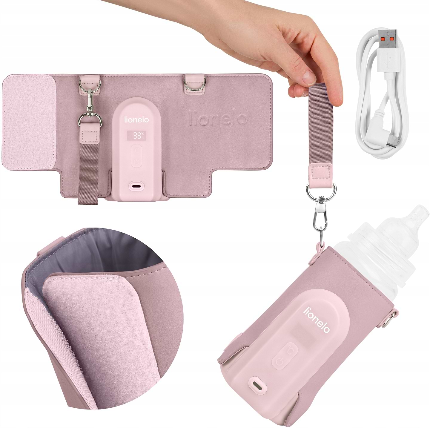 Підігрівач дитячих пляшечок дорожній Lionelo THERMUP GO EVO PINK MIST