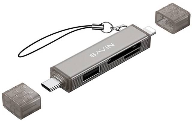 Кардрідер Bavin OTG-98 3 в 1 Type-C/Lightning/TF/SD/USB 2.0 Gray (OTG-98 GY)