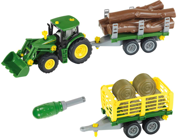 Наземная строительная техника Klein John Deere - игрушечный трактор и прицеп, 2 в 1, 1:24 (3906)