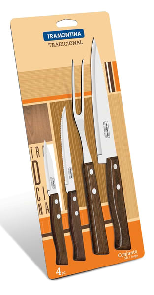Фото - Набор ножей Tramontina Tradicional 4 пр (3ножа,вилка д/мяса) (22299/019)