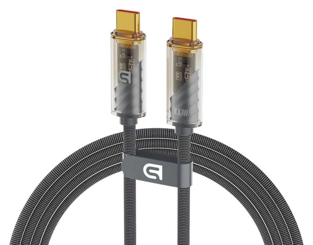 Кабель синхронізації даних Armorstandart AT-C1T USB Type-C to USB Type-C transparent 100W 1m Grey (ARM75871) - Фото 1