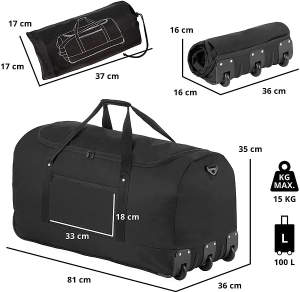 Фото - Сумка дорожня TravelZ Wheelbag 100 Liter Black (603091)