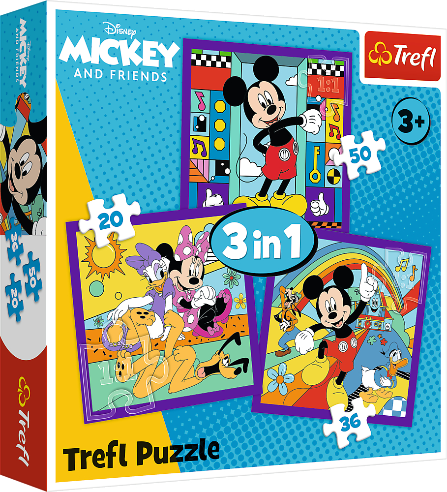 Пазли (3-4 роки) Trefl 3in1 Disney Міккі та його весела команда (34894)