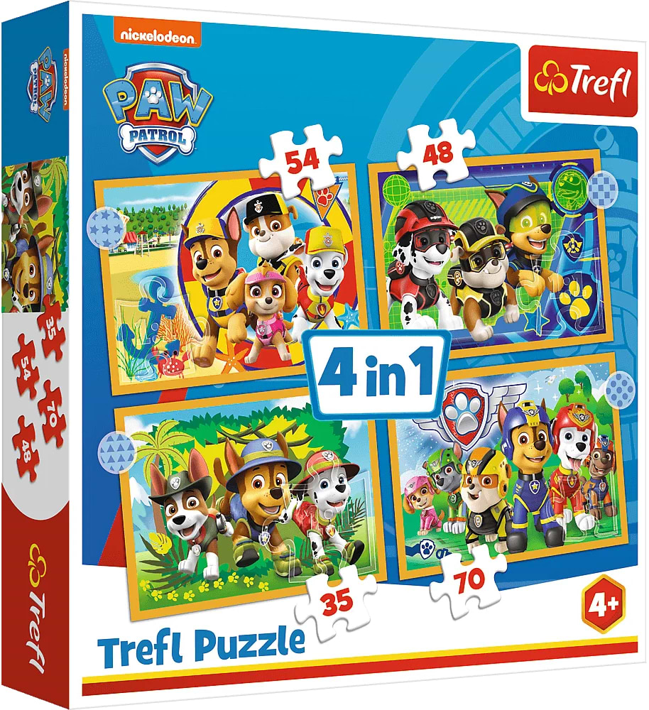 Пазлы (3-4 года) Trefl 4in1 (35, 48, 54, 70) Paw Patrol Праздник у щенячьего патруля (43953)