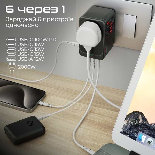 Фото - Мережевий зарядний пристрій Promate tripmate-gan100