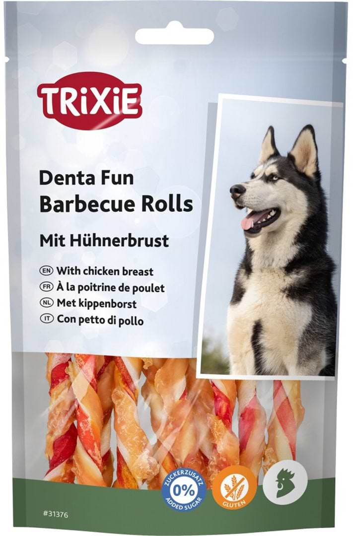 Ласощі для собак Trixie Denta Fun Barbecue Rolls with chicken breast Паличка для чищення зубів з курячою грудкою 12 см 80 г 10 шт. (4011905313764)
