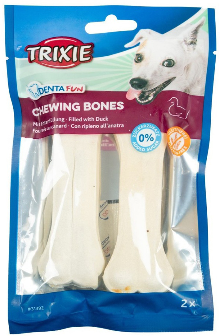 Ласощі для собак Trixie Denta Fun Duck Chewing Bones Кісточка для чищення зубів з качкою 12 см 120 г/2 шт. (4011905313924)