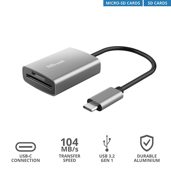 Фото - Кардрідер Trust Dalyx Fast Aluminium USB-C Card Reader (24136)