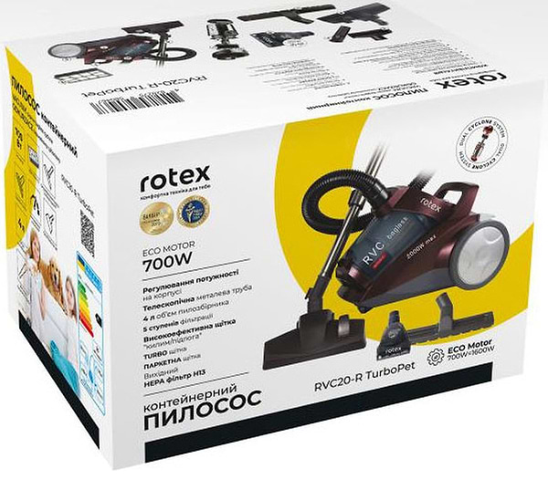 Фото - Пылесос для сухой уборки без мешка Rotex RVC20-R TurboPet