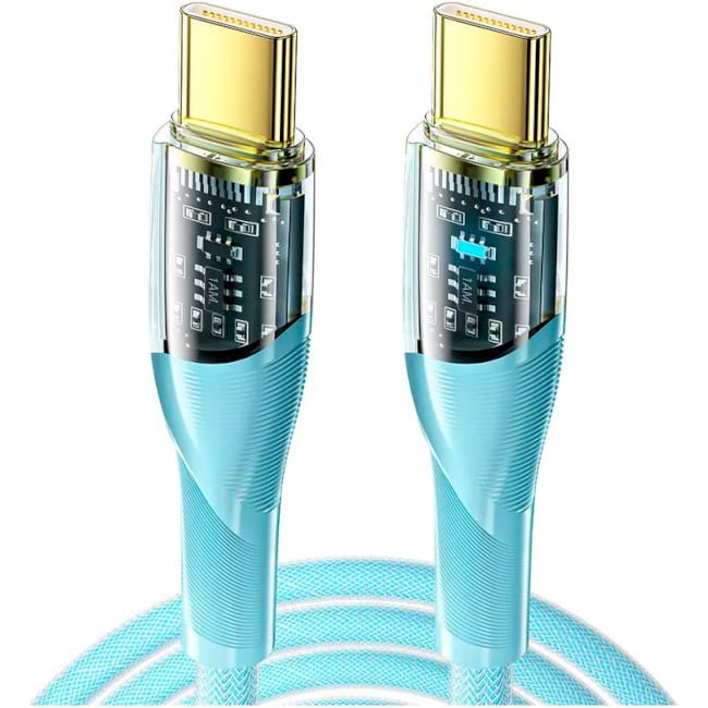 Кабель синхронізації даних Essager Interstellar Transparent Design USB Charging Cable Type C to Type C 100W 1m Blue (EXCTT1-XJ03-P)