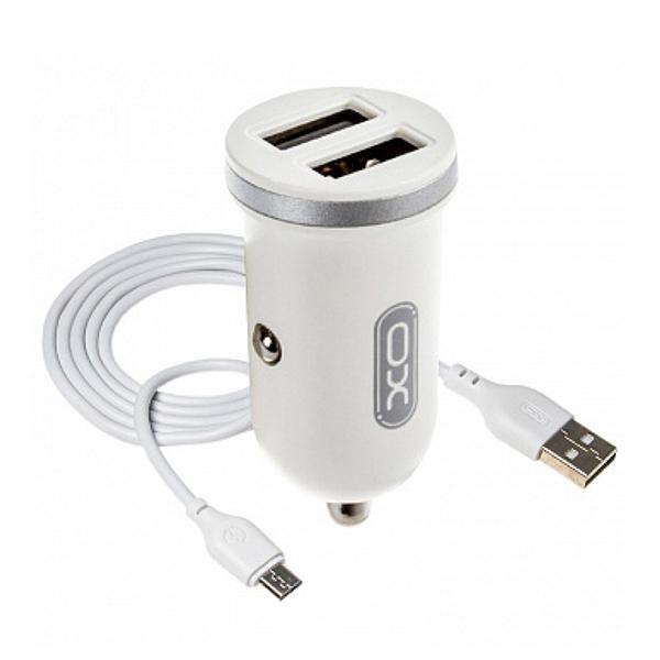 Автомобильное зарядное устройство XO 2.1A/2 USB + microUSB White (TZ08-M-WH)