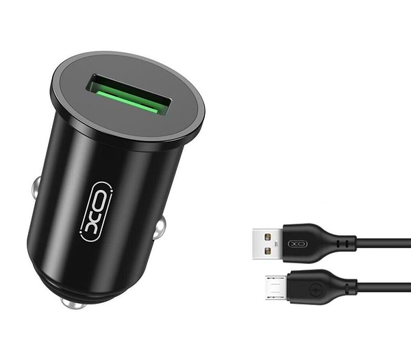 Фото - Автомобільний зарядний пристрій XO 18W/1 USB QC 3.0 + microUSB Black (TZ12-M-BK)