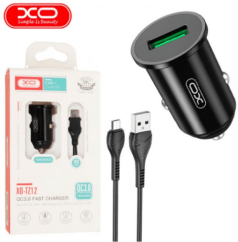 Фото - Автомобільний зарядний пристрій XO 18W/1 USB QC 3.0 + microUSB Black (TZ12-M-BK)