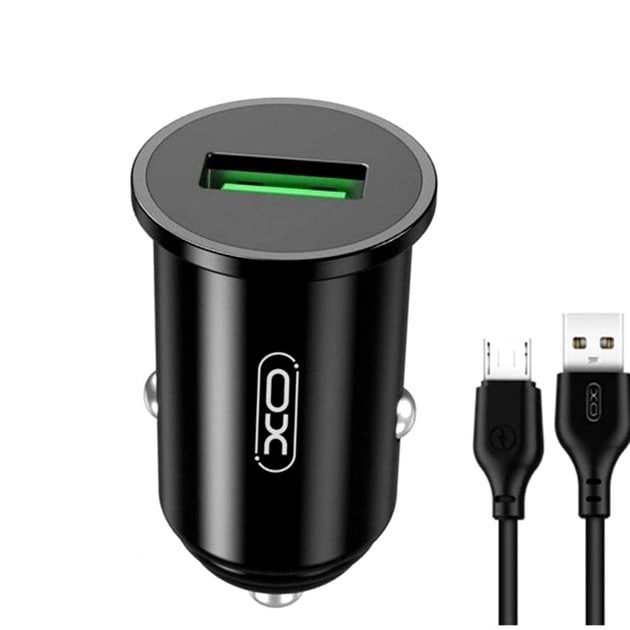 Автомобільний зарядний пристрій XO 18W/1 USB QC 3.0 + microUSB Black (TZ12-M-BK) - Фото 1