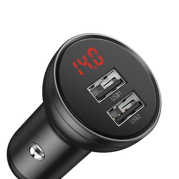 Фото - Автомобильное зарядное устройство Baseus Digital Display Dual USB 4.8A Car Charger 24W with Three Primary Colors 3-in-1 (TZCCBX-0G)