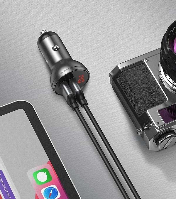 Фото - Автомобильное зарядное устройство Baseus Digital Display Dual USB 4.8A Car Charger 24W with Three Primary Colors 3-in-1 (TZCCBX-0G)
