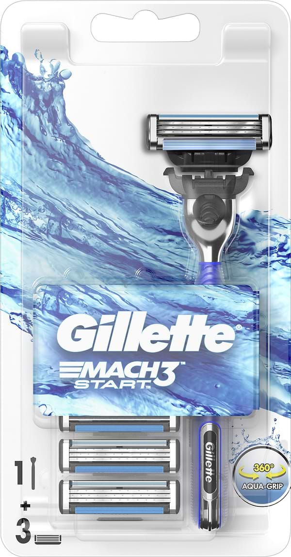 Фото - Станок мужской Gillette Mach3 Start с Ручкой Aqua-Grip с тремя сменными насадками (7702018464005)
