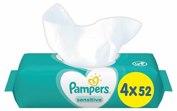Фото - Вологі серветки для немовлят Pampers Sensitive, 4x52 шт. (81687199)