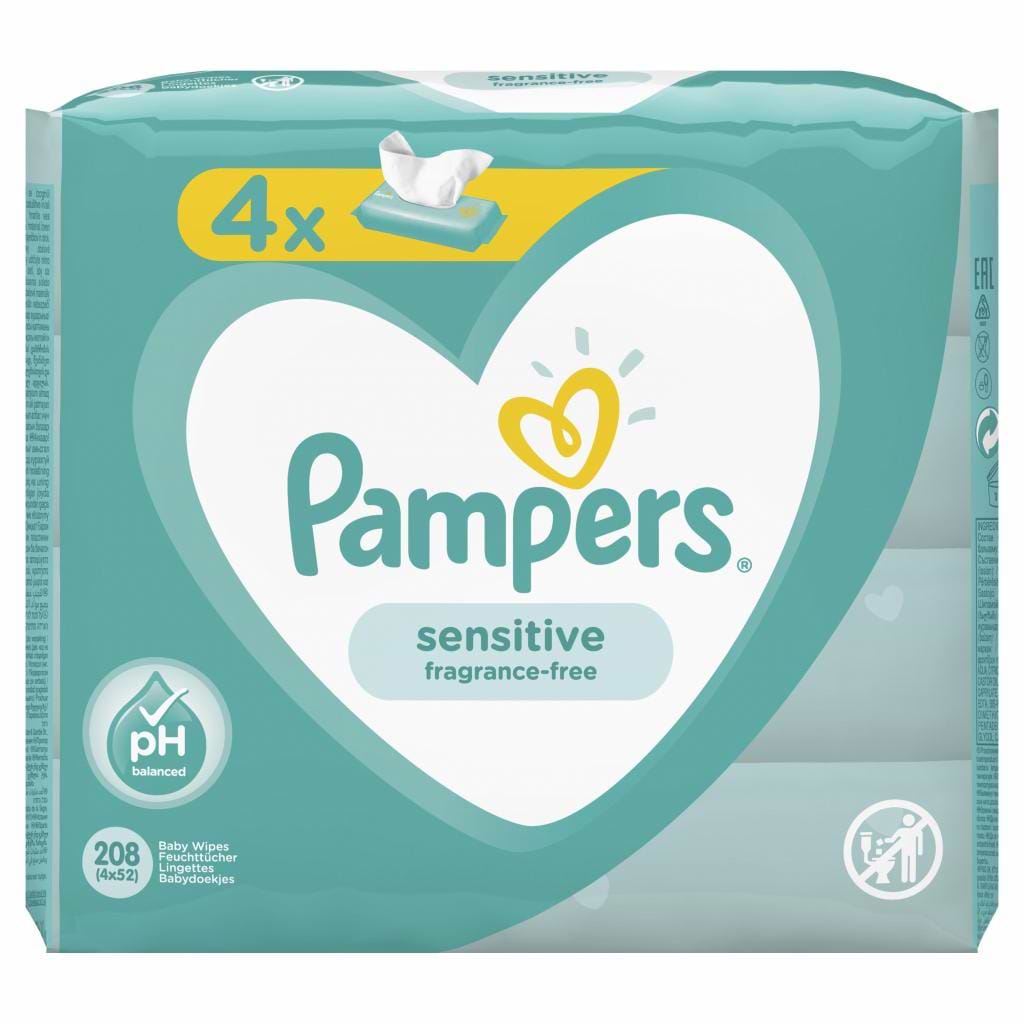 Купити Вологі серветки для немовлят Pampers Sensitive, 4x52 шт. (81687199) - Фото 1 Вологі серветки для немовлят Pampers Sensitive, 4x52 шт. (81687199) - Фото 1