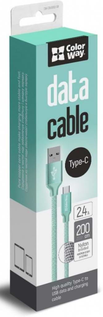 Кабель синхронизации данных Colorway USB 2.0 AM to Type-C 2.0m Mint (CW-CBUC008-MT) - Фото 1