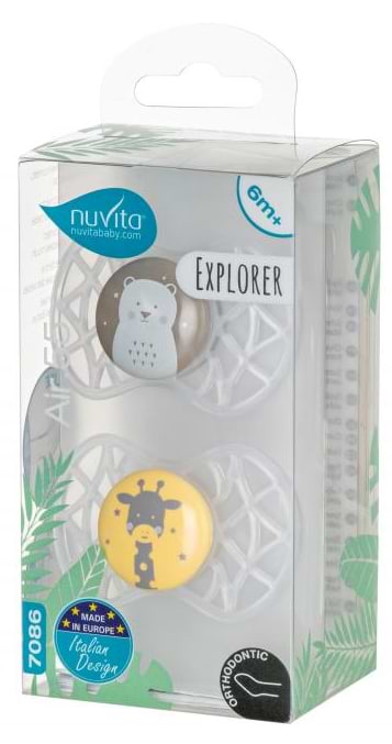 Фото - Ортодонтическая пустышка Nuvita Air55 Explorer 6m+ (медведь, жираф) 2 шт. (NV7086N)