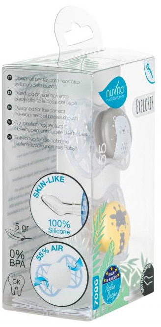 Фото - Ортодонтическая пустышка Nuvita Air55 Explorer 6m+ (медведь, жираф) 2 шт. (NV7086N)