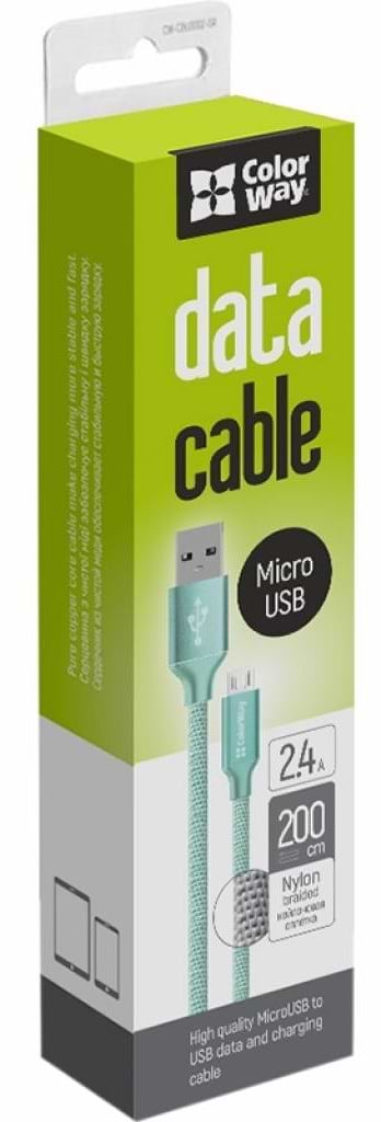 Кабель синхронизации данных Colorway USB 2.0 AM to Micro 5P 2.0m Mint (CW-CBUM009-MT) - Фото 1