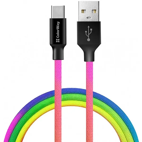 Фото - Кабель синхронизации данных Colorway USB 2.0 AM to Type-C 1.0m Multicolor (CW-CBUC018-MC)