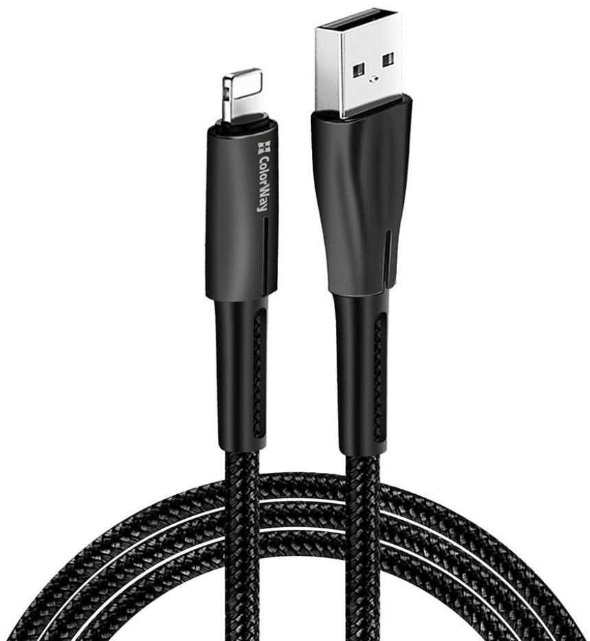 Кабель синхронизации данных Colorway USB - Apple Lightning Zinc Alloy + Led 2.4А 1 м Black (CW-CBUL035-BK) - Фото 1