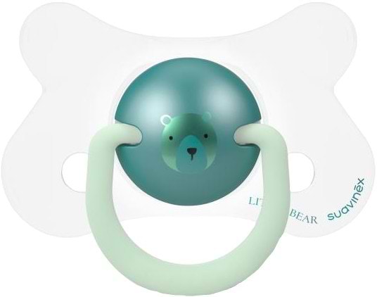 Фото - Анатомическая пустышка Suavinex физиологическая (набор 2 шт), 4 - 18 месяца, ночная, зеленый медведь (307008)