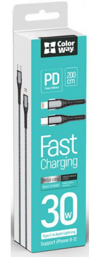 Фото - Кабель синхронизации данных Colorway USB Type-C to Lightning 2.0m (CW-CBPDCL036-GR)