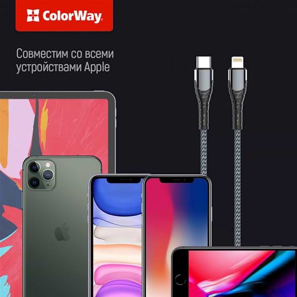 Фото - Кабель синхронизации данных Colorway USB Type-C to Lightning 2.0m (CW-CBPDCL036-GR)