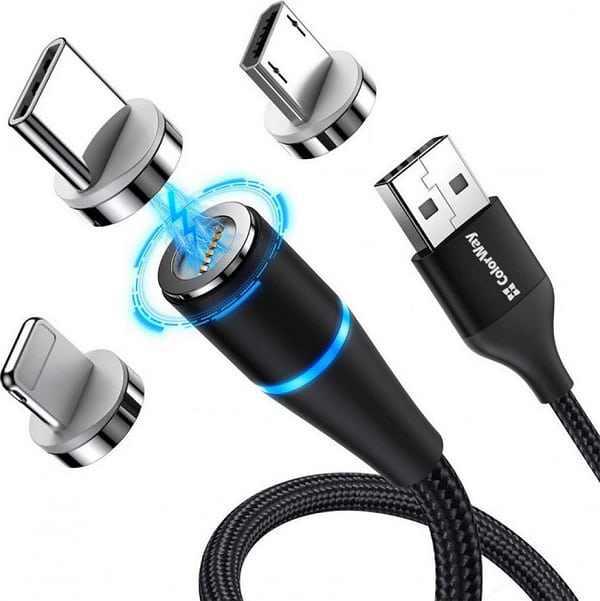 Фото - Кабель синхронизации данных Colorway USB - 3в1 (Lightning+MicroUSB+Type-C) Magnetic Data/Quick Charge 2.4А 1 м Black (CW-CBUU038-BK)