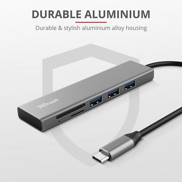 Фото - Хаб USB Trust Halyx Fast 3xUSB+Card Reader USB-C Aluminium (24191)