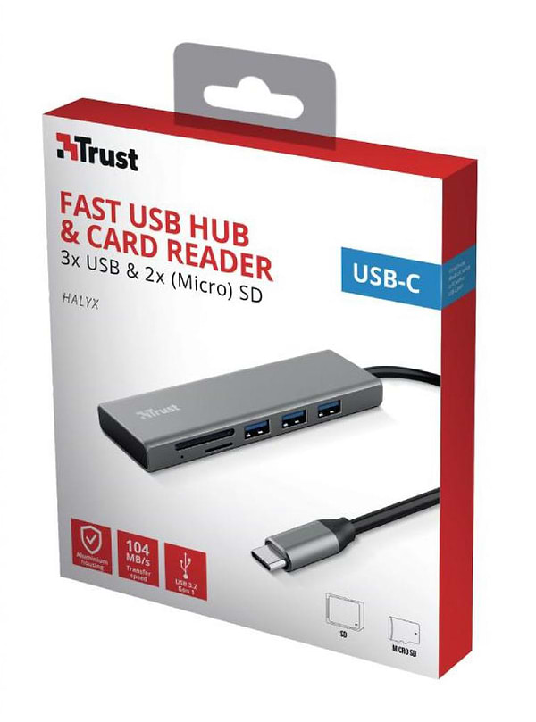 Фото - Хаб USB Trust Halyx Fast 3xUSB+Card Reader USB-C Aluminium (24191)