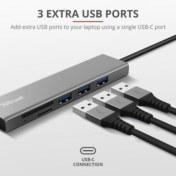 Фото - Хаб USB Trust Halyx Fast 3xUSB+Card Reader USB-C Aluminium (24191)
