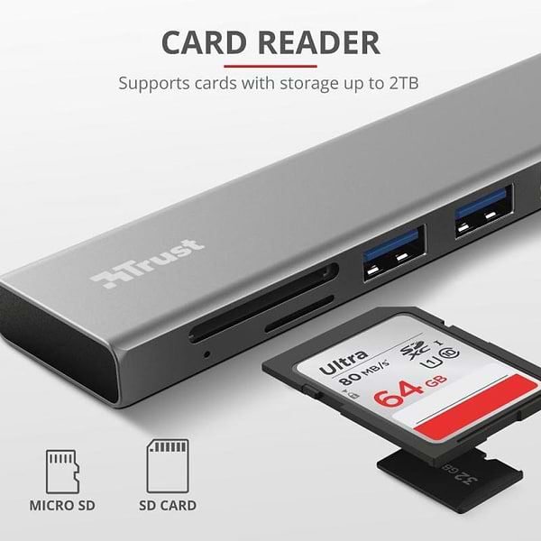 Фото - Хаб USB Trust Halyx Fast 3xUSB+Card Reader USB-C Aluminium (24191)